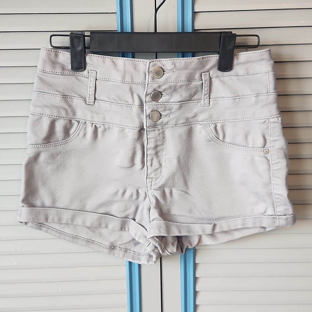 Refuge High Waisted Light Grey Denim Shorts